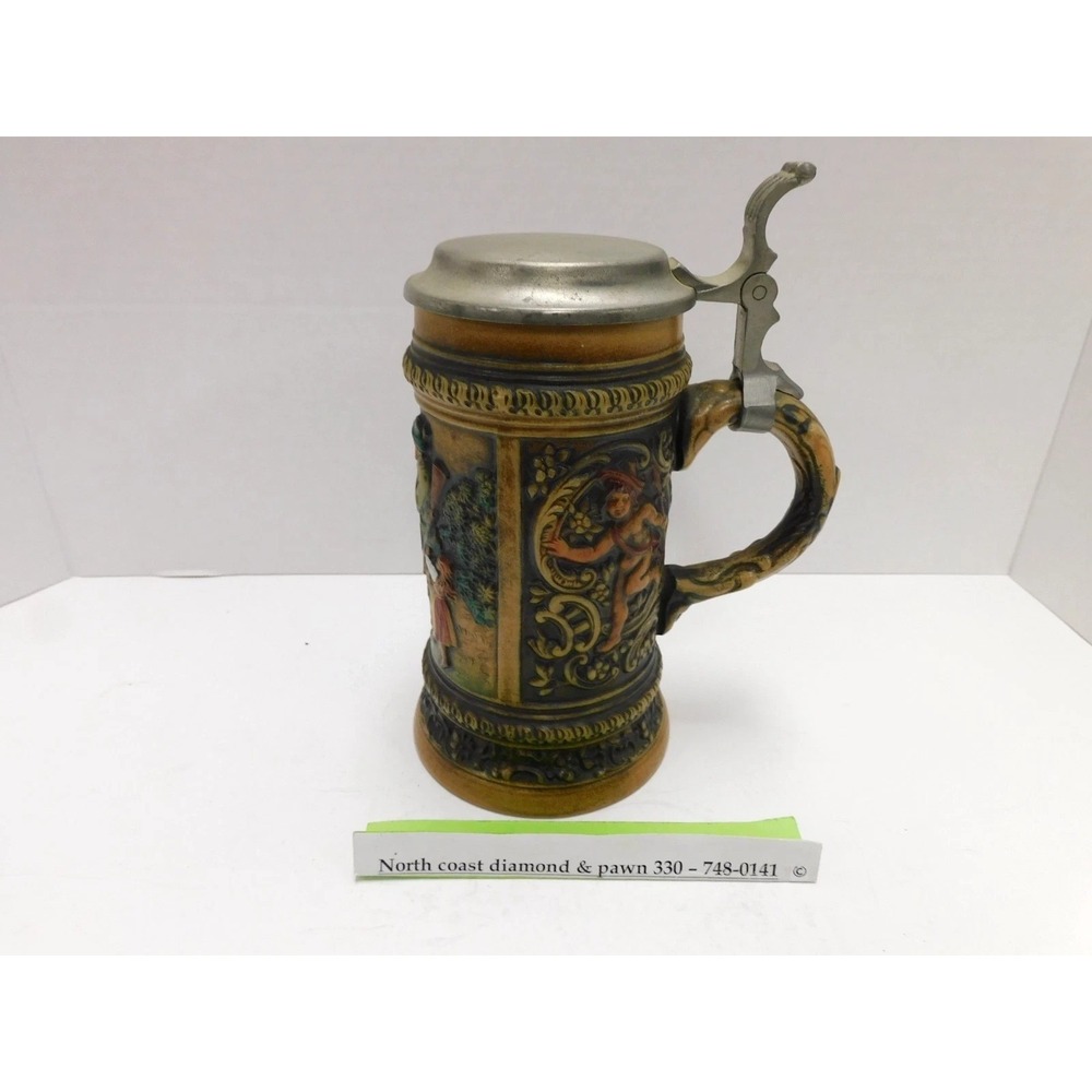 Gerz W Germany Stoneware Beer Stein Cherubs Relief Pewter Lid Collectible  DW772